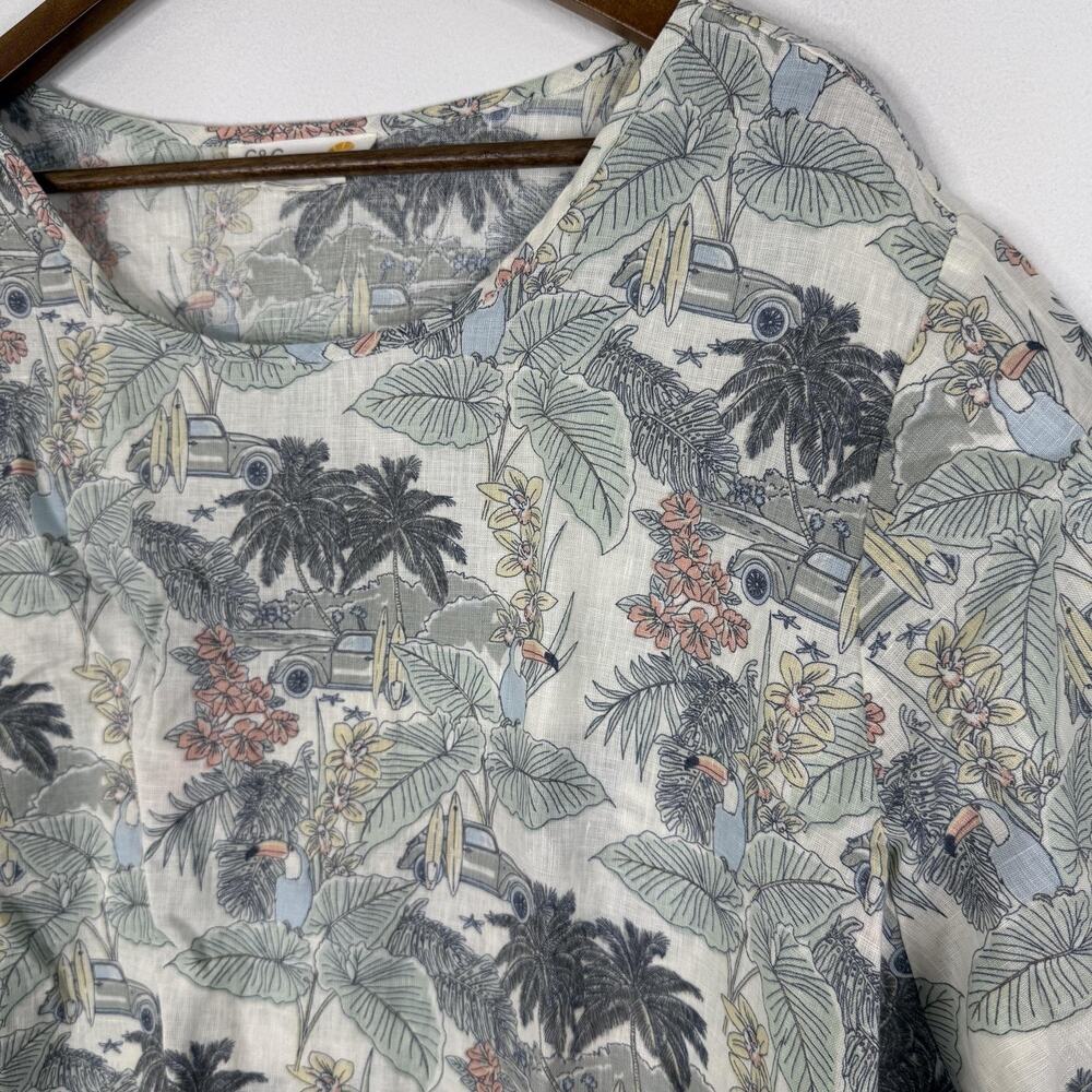 Tropical Linen Hawaiian Palm Top Womens 1X Plus C&C California Oversized Blouse
